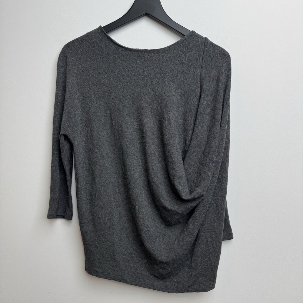 COS Draped Back Knit Top Sz S Charcoal Grey 3/4 Sleeve Blouse Women's